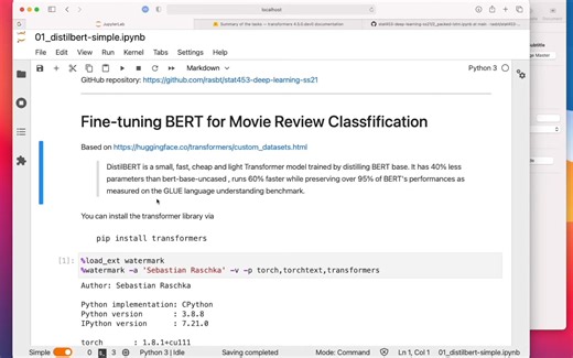 L19.6 DistilBert Movie Review Classifier in PyTorch -- Code Example