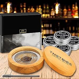 Old Fashioned Smoker Kit, Including Cocktail Smoke Top and 4 Flavor Wood Chips, a Drink Smoker for Infusing Smoke in Cocktails, Whiskey, Bourbon, Wine and Cheese, Gift for Dad, Husband, Men