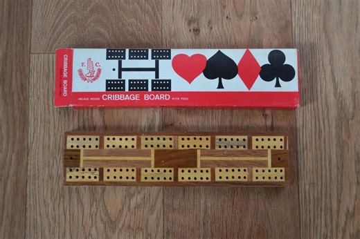 Vintage F.C. Inlaid Wood Cribbage Board With Pegs - Etsy