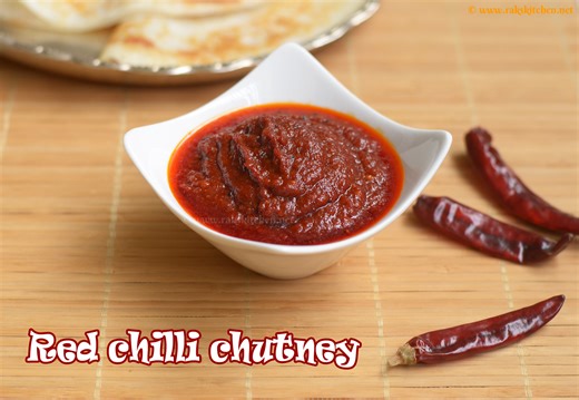 Red chilli chutney recipe, side dish for idli dosa - Raks Kitchen