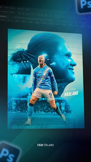 Olid Studio on Instagram: "Football Player Poster Design | Erling Haaland - Manchester City Full Video Tutorial // YT : Olid Studio __ @erling @mancity __ #SpeedArt #ErlingHaaland #ManCity #FootballDesign #Photoshop"