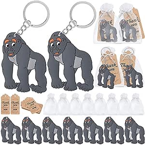 CiciBear 60 Pack Gorilla Party Decorations for Guests, 20 Keychains, 20 Tags and 20 Gift Bags for Jungle Safari Animal Themed Party, Baby Shower, School Party, Zoo Kids Birthday