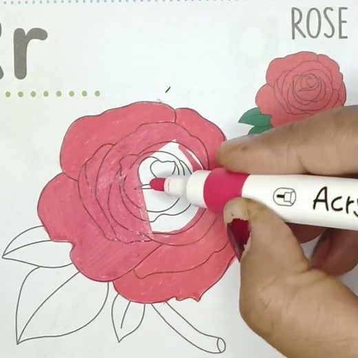 Beautiful Rose Coloring for Kids | Easy Rose Drawing and Coloring | Simple Flower Coloring