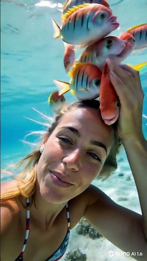 Cinematic Underwater Beauty Hugging Colorful Fish | Ocean Scene in 4K