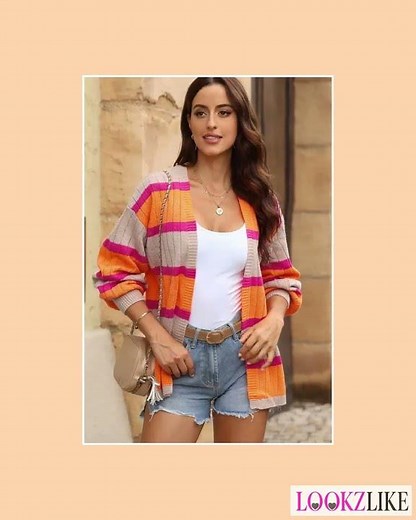 Contrast Striped Drop Shoulder Open Front Cardigan