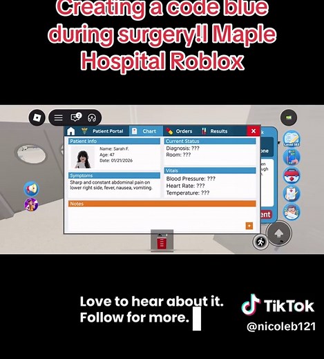 Creating a code blue during surgery in Maple Hospital #gamergirl #maplehospital #roblox #gamers #tutorials