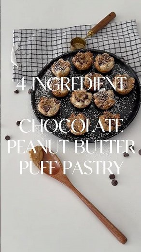 4 Ingredient Mini Chocolate Peanut Butter Puff Pastry Bites! 🍫🥜 - Easy Peanut Butter Dessert Idea!