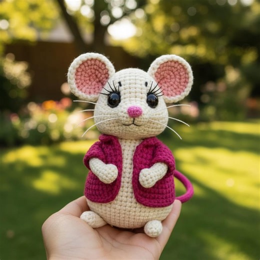 Mouse Amigurumi With Jacket Crochet Pattern | Dressed Mouse With Magenta Coat, Big Ears and Curled Tail | PDF Download - Etsy