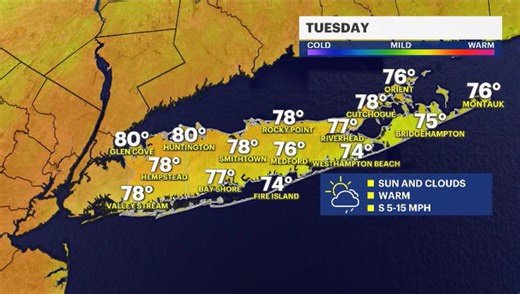 Warm Tuesday, multiple chances for rain this week on Long Island