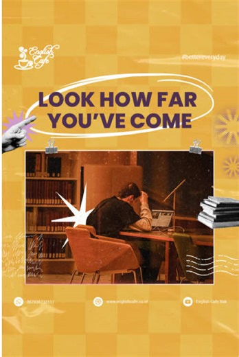 LOOK HOW FAR YOU’VE COME From your fisrt “Hello” to real conversations. You’ve learned new words, built confidence, and dared to speak. Your English journey is growing, step by step. You’re already closer than you think. And we’re here to walk with you. ☕️📚 You’ve started the journey, now keep it going. 📍Learn and grow with English Cafe Bali. #learningenglish #lookhowfarwevecome #nevergiveup #belajarbahasainggris #growth