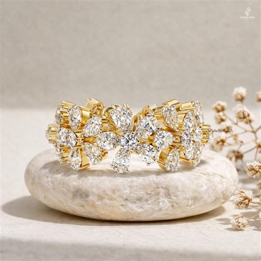 Pear and Round Diamond Band Cluster Eternity Band for Engagement Ring 14k Yellow Gold Wedding Band Anniversary Proposal Gift Ring for Women - Etsy