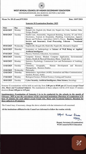 Class 11 Semester 2 Exam 2025 Routine|| Wbbse Board|| Pioneer Binod Education