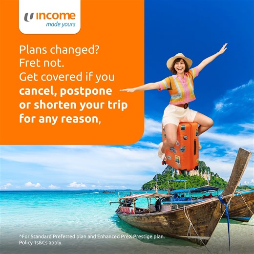 Life happens, plans change! ✈️ With Cancel For Any Reason coverage, you’re covered when unexpected things happen due to work, family and more. Cancel, postpone, or shorten your trip for any reason, even if you buy your policy more than 30 days after booking your trip^. Plus, get covered for unlimited trips in the year with our yearly plan. Travel with flexibility, not stress! Get Income’s Travel Insurance or Enhanced PreX Travel Insurance today. Check out our latest promotions: income.com.sg/pro
