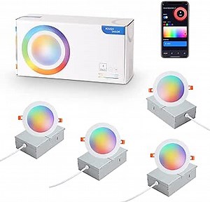 Smart Recessed Lighting 4 Inch Ultra Thin LED Recessed Lighting Smart Downlight with Junction Box Compatible with Alexa,Google Assistant 9W 720LM (4 Inch-4 Pack)