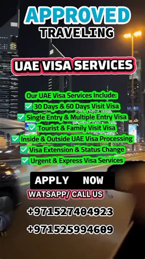 🇦🇪 UAE VISA SERVICES – FAST & RELIABLE ✈️ By Approved Traveling | Trusted Travel Agency in UAE Planning to visit, stay, or bring your family to the UAE? Approved Traveling is here to assist you with complete UAE visa services—quick, easy, and hassle-free. ✨ OUR UAE VISA SERVICES INCLUDE: 🛂 Tourist Visa ✔ 30 Days UAE Tourist Visa ✔ 60 Days UAE Tourist Visa ✔ Single Entry & Multiple Entry Options 🛂 Visit Visa ✔ Short-term & Long-term Visit Visas ✔ Ideal for family visits, friends & short stays