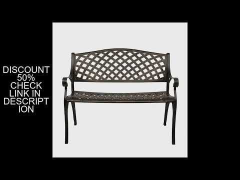 40.5" Outdoor Cast Aluminum Bench With Mesh Backrest Seat Surface