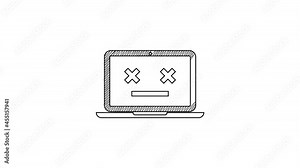 Black line Dead laptop icon isolated on white background. 404 error like laptop with dead emoji. Fatal error in pc system. 4K Video motion graphic animation Stock Video