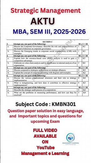 AKTU EXAM 2025 Strategic Management Question paper 2025.
