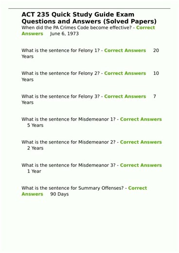 ACT 235 Quick Study Guide Exam Questions and Answers Solved Papers