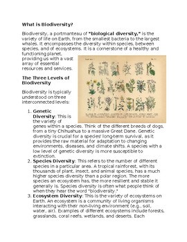 Biodiversity Environmental Science Worksheet for Sub-Plan & Homework