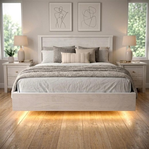 Modern Floating Bed Frame Plans | DIY Minimalist Wooden Platform Bed Blueprint (PDF Download) - Etsy