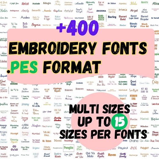 400  Embroidery Fonts Bundle | PES Format, Multi-size (instant Download) - Etsy