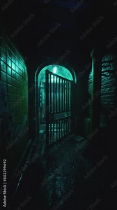 A dark tunnel with a barred iron gate blocking further passage, creating a sense of confinement and restriction.