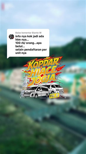Membalas @Bianto W ✴️ Kopdar Hiace Jogja Vol.8 Tanggal : 8 Maret 2026 Tempat : Lanud gading gunungkidul Yogyakarta. *HTM : 100k /orang* anak dibawah umur 5 tahun FREE. Fasilitas yang didapatkan: makan, minum, stiker kedatangan, stiker Hiace Jogja, photo booth, dokumentasi video/foto/drone/konten Dengan nominal tersebut anda sudah berkontribusi juga untuk membantu biaya sewa Lanud Gading, sewa panggung, sewa sound system, sewa pengisi acara, dll Terimakasih atas kontribusinya, sampai ketemu di ac