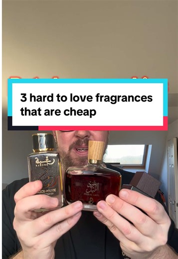 3 super cheap fragrances that smell expensive BUT are divisive, you either love them or hate them. Or they take a while to grow on you. Lattafa raghba wood intense. Arabiyat Oudh al layl. And Lalique encre noire. #perfumetiktok #fragrance #edp #perfumereview