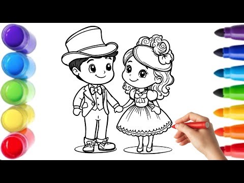 Cute Bride and Groom Drawing, Painting & Coloring For Kids and Toddlers_ Kids Art
