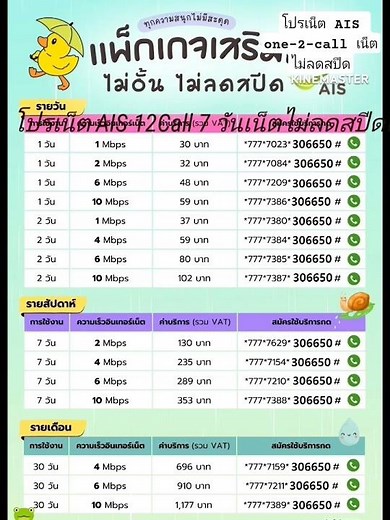 AIS one-2-call unlimited data packages offer daily internet access for 7 and 30 days with no spee...