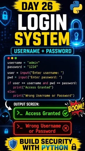 🔐 Day 26 LEARNING PYTHON: Build a Login System in Python#Python #LearnPython #PythonForBeginners