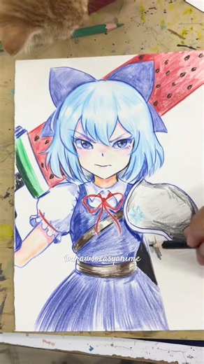 drawing of the character Cirno from the Touhou Project game series. #drawing #歌詞動画 #artist #anime