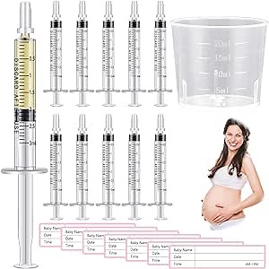 Trelaco Colostrum Collector Kit Include Sterile Sealed Breast Milk Syringes with Caps No Needle Colostrum Syringes Stickers 1 Measuring Cup Harvesting Collection for Breastmilk(100 Sets,3 ml)