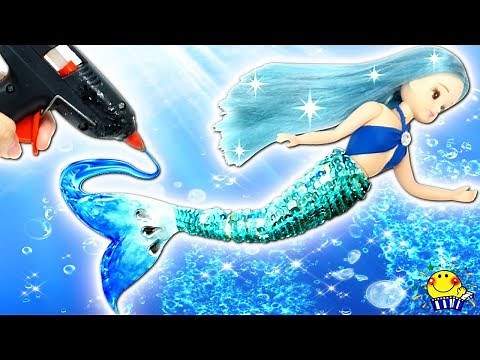 リカちゃんがグルーガンで人魚に大変身❤︎ スパンコールと風船でキラキラ水着を作ろう