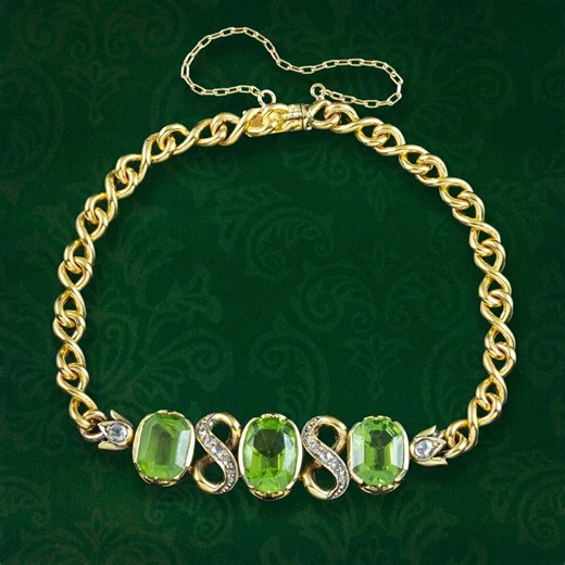 Antique Victorian Peridot Diamond Bracelet 18ct Gold - Etsy