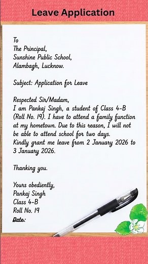 Leave Application For School Students