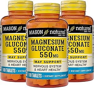 Mason Natural Magnesium Gluconate 550 mg, 300 Day Supply for Normal Healthy Heart and Nervous System Support, 100 Tablets (Pack of 3)