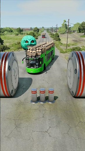 Long Colourful Capsule Buses vs Hydraulic Crush - BeamNG.Drive