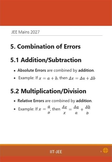 IIT JEE 2027–Physics Chapter 2 Study Notes Part 4 [5. Combination of Errors]