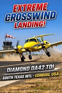 A Diamond DA42 TDI battles a powerful crosswind on final approach at South Texas International in Edinburg, USA. Full rudder, lateral drift, and runway dust make this approach a challenging one for any pilot. Watch the full sequence and let us know how you’d manage this landing. Follow the route, check the crosswind technique, and keep learning with us. Sigue abordando conmigo. Hashtags: #Aviation #Crosswind #DiamondDA42 #PilotLife #ExtremeLanding | Cap Tony Ochoa