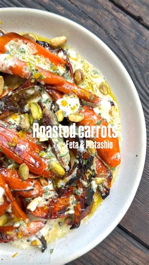 Honey roasted carrots Feta, orange and pistachios Great as a snack, a lovely side dish for a roast chook or leave to cool, and toss through some torn raddichio, mint and parsley for a bitter sweet salad. Recipe 5 medium carrots a knob of butter 1 clove garlic (sliced) 1 orange 3 tbsp honey 4 bay leaves 2 sprig thyme S&P 3 tbsp pistachio nuts( roughly chopped) Feta & Orange dressing 2 squares of marinaded feta 4 tbsp olive oil Tbsp honey plenty of black pepper half and orange 1 tbsp chopped parsl