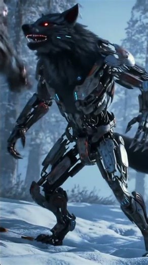 Cybernetic Werewolf Robot in a Snowy Battle