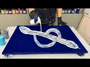 Abstract Flower Fluid Art Painting with Silver and Blue | Dutch Pour Technique on Large Canvas😱