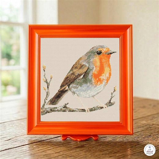 Robin Bird Cross Stitch Pattern - Realistic Wildlife Embroidery PDF, Minimalist Nature Design, Easy Counted Chart, Garden Bird Art - Etsy