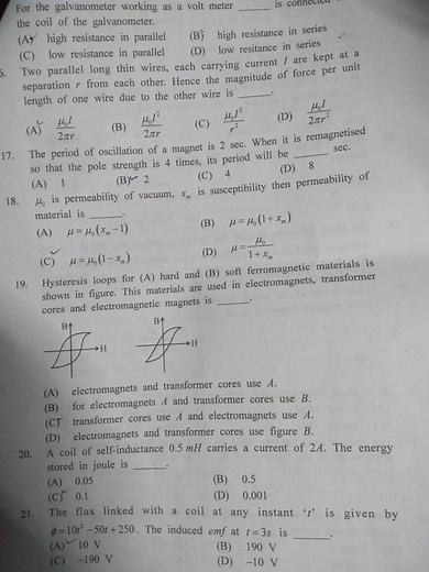 Hysteresis loops for (A) hard and (B) soft ferromagnetic materi... | Filo
