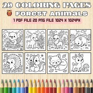 Forest Animal Coloring Pages | 20 Cute Woodland Printables for Kids | PDF & PNG Forest Friends Set | Instant Download - Etsy