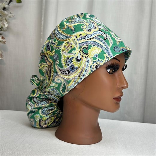 Surgical Scrub Cap With Ponytail Nurse Uniform Hat for Operating Room Green and Gold Paisley Print Perfect for St.patrick’s Day - Etsy