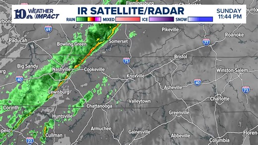 RADAR 12/29 12:40AM | For the night owls...The temp dropped 13° in 10 minutes when the front passed through Nashville! We will see a similar drop as the front moves through overnight with gusty winds and scattered showers. Monday will be much colder than this weekend. | WBIR Weather