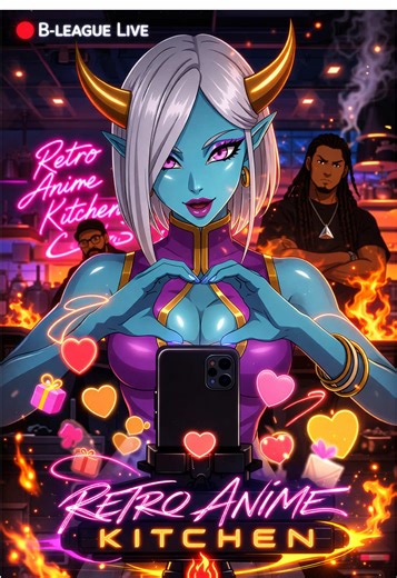 In this moment inside the Retro Anime Kitchen universe, the camera captures more than an alien livestream — it captures a mirror of human behavior. On the surface, the interaction looks joyful. A charismatic host smiles, thanks her viewers, forms hearts with her hands, and expresses affection for the people sending gifts. The performance feels warm, personal, and real. For the audience watching, it satisfies a quiet emotional need: to be acknowledged, to feel seen, to feel connected to someone t